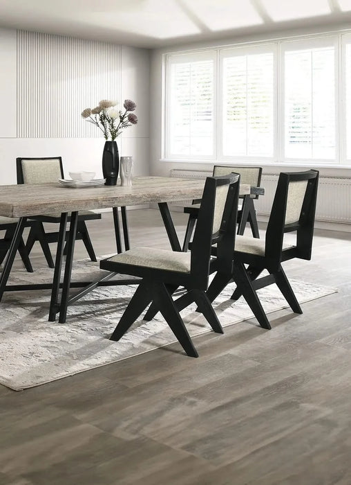 Contemporary 7pc Black Dining Set Rubber wood Dining Table w 2x Arm Chairs And 4x Side Chairs Default -DTYStore