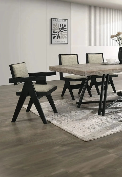 Contemporary 7pc Black Dining Set Rubber wood Dining Table w 2x Arm Chairs And 4x Side Chairs Default -DTYStore