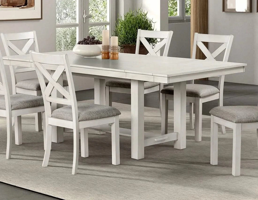 Contemporary 7pc Dining Set White Oak Table w Leaf 6x Side Chairs Cross Back Cushion Seat Chair Default -DTYStore
