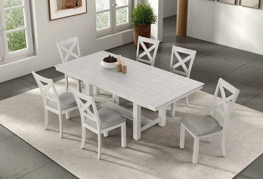 Contemporary 7pc Dining Set White Oak Table w Leaf 6x Side Chairs Cross Back Cushion Seat Chair Default -DTYStore