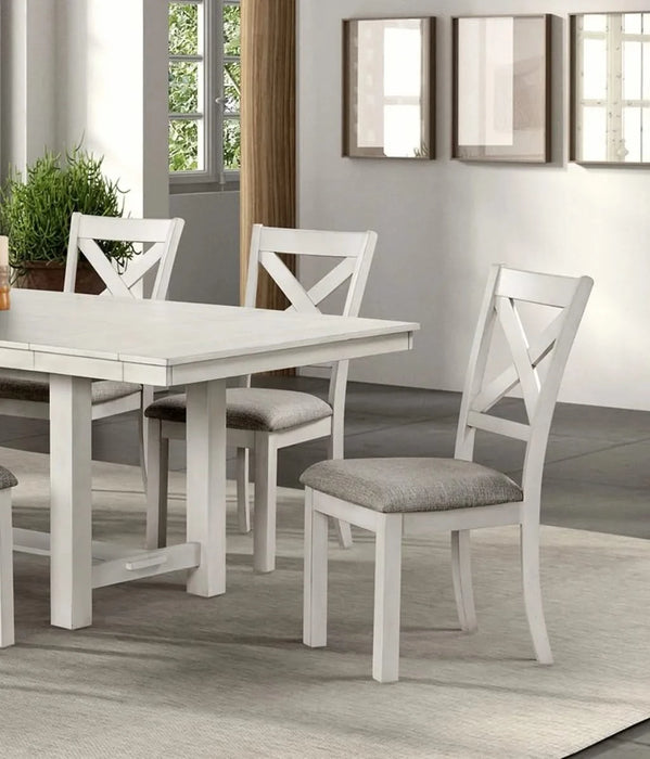 Contemporary 7pc Dining Set White Oak Table w Leaf 6x Side Chairs Cross Back Cushion Seat Chair Default -DTYStore