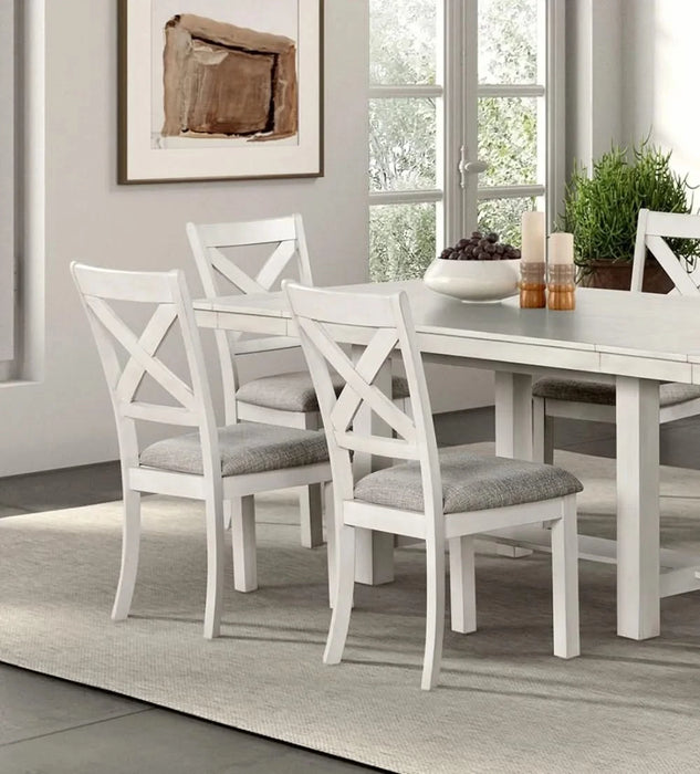 Contemporary 7pc Dining Set White Oak Table w Leaf 6x Side Chairs Cross Back Cushion Seat Chair Default -DTYStore