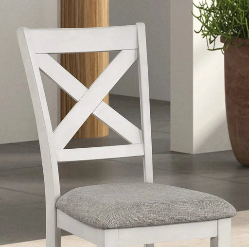 Contemporary 7pc Dining Set White Oak Table w Leaf 6x Side Chairs Cross Back Cushion Seat Chair Default -DTYStore