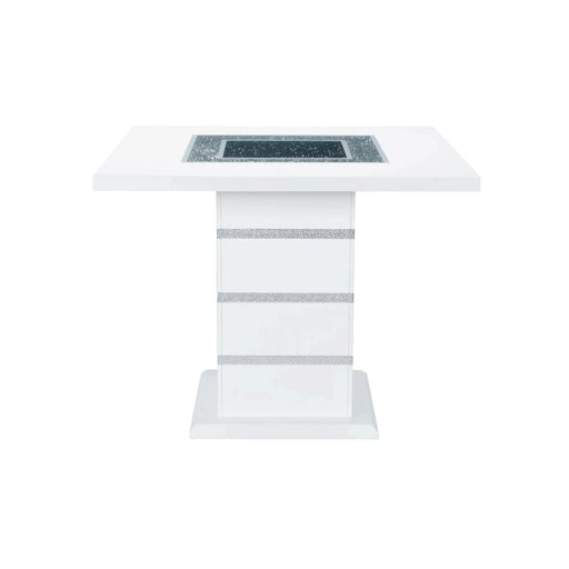 Contemporary ARIYA White Bar Table with Glass Inlay and Pedestal Base Default -DTYStore