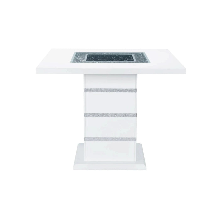 Contemporary ARIYA White Bar Table with Glass Inlay and Pedestal Base Default -DTYStore