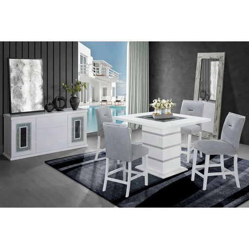 Contemporary ARIYA White Bar Table with Glass Inlay and Pedestal Base Default -DTYStore