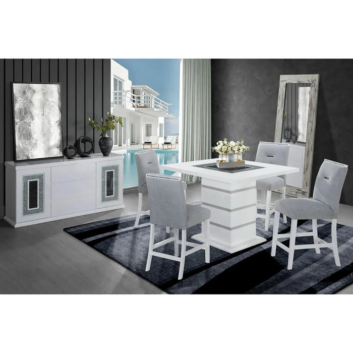 Contemporary ARIYA White Bar Table with Glass Inlay and Pedestal Base Default -DTYStore