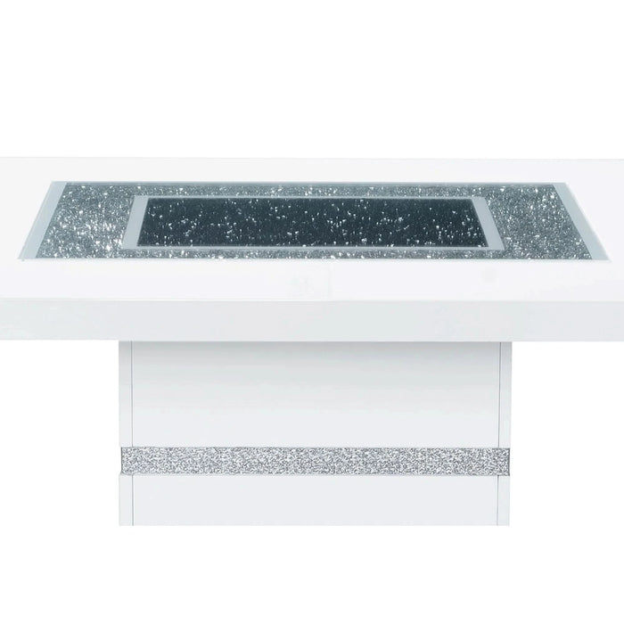 Contemporary ARIYA White Bar Table with Glass Inlay and Pedestal Base Default -DTYStore