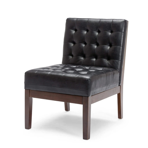 Contemporary Accent Chair with Tufted Waffle Stitch, Black PU Upholstery, 28.75' W x 22.25' D x 33.50' H Default -DTYStore