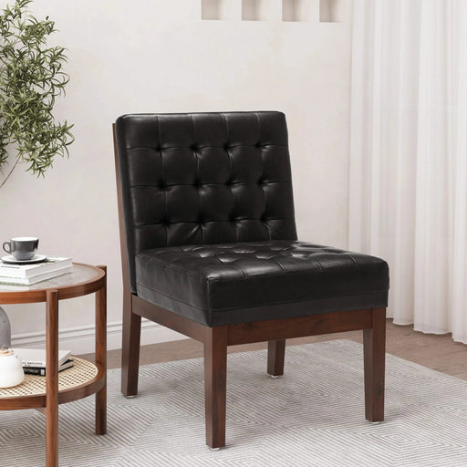 Contemporary Accent Chair with Tufted Waffle Stitch, Black PU Upholstery, 28.75' W x 22.25' D x 33.50' H Default -DTYStore