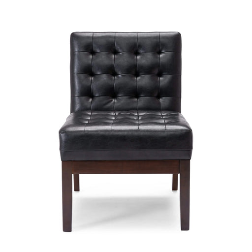 Contemporary Accent Chair with Tufted Waffle Stitch, Black PU Upholstery, 28.75' W x 22.25' D x 33.50' H Default -DTYStore