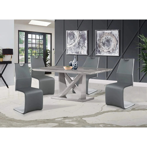 Contemporary Caroline Grey Dining Table with Marble-Like Top and Silver Finish in Wood, Metal, and Glass Default -DTYStore