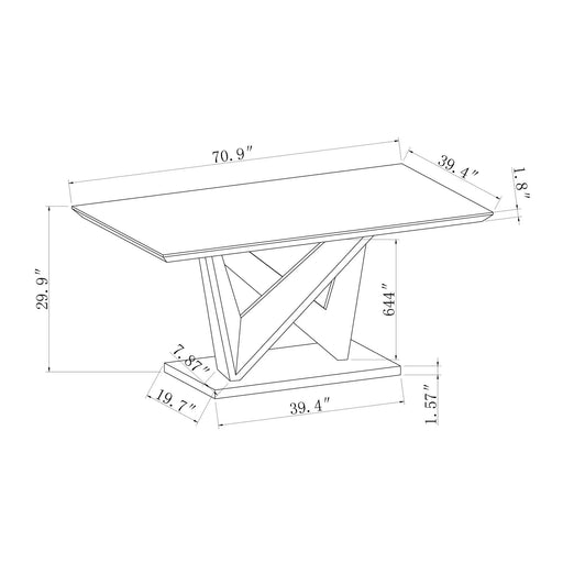 Contemporary Caroline Grey Dining Table with Marble-Like Top and Silver Finish in Wood, Metal, and Glass Default -DTYStore