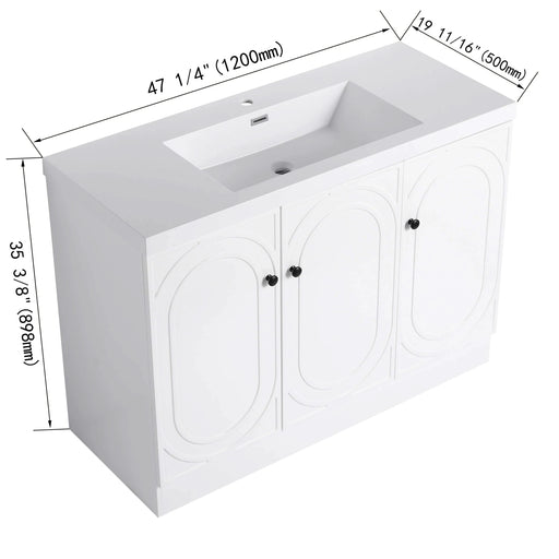 Contemporary Freestanding Bathroom Vanity with White Resin Sink & Soft-Close Cabinet Doors, Plywood, 48' Default -DTYStore
