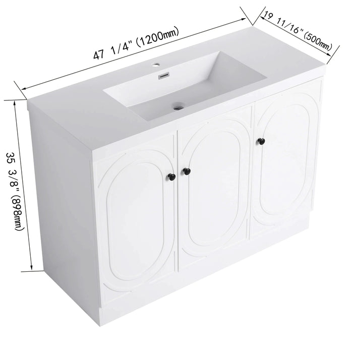 Contemporary Freestanding Bathroom Vanity with White Resin Sink & Soft-Close Cabinet Doors, Plywood, 48' Default -DTYStore