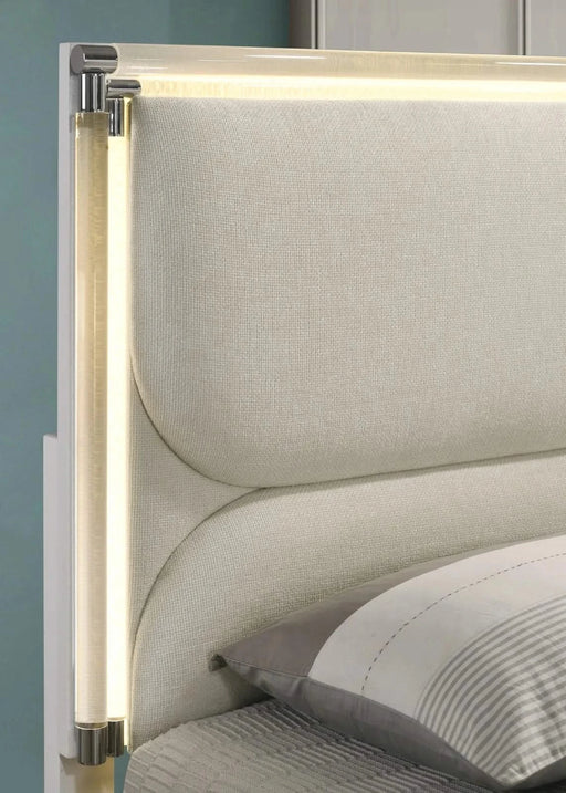 Contemporary Glam Pearl White Full Size Bed W Trundle 2x Nightstands Embossed Panel 3pc Bedframe Bedroom Furniture Default -DTYStore