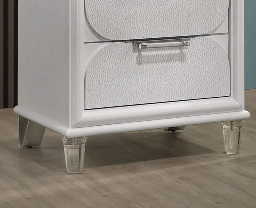 Contemporary Glam Pearl White Full Size Bed W Trundle 2x Nightstands Embossed Panel 3pc Bedframe Bedroom Furniture Default -DTYStore