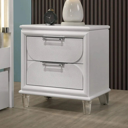 Contemporary Glam Pearl White Full Size Bed W Trundle 2x Nightstands Embossed Panel 3pc Bedframe Bedroom Furniture Default -DTYStore