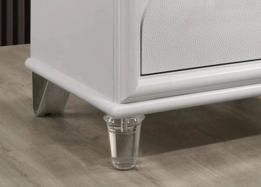 Contemporary Glam Pearl White Full Size Bed W Trundle 2x Nightstands Embossed Panel 3pc Bedframe Bedroom Furniture Default -DTYStore