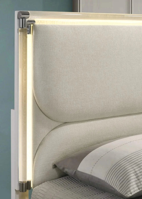 Contemporary Glam Pearl White Twin Size Bed W Trundle 2x Nightstands Embossed Panel 3pc Bedframe Bedroom Furniture Default -DTYStore