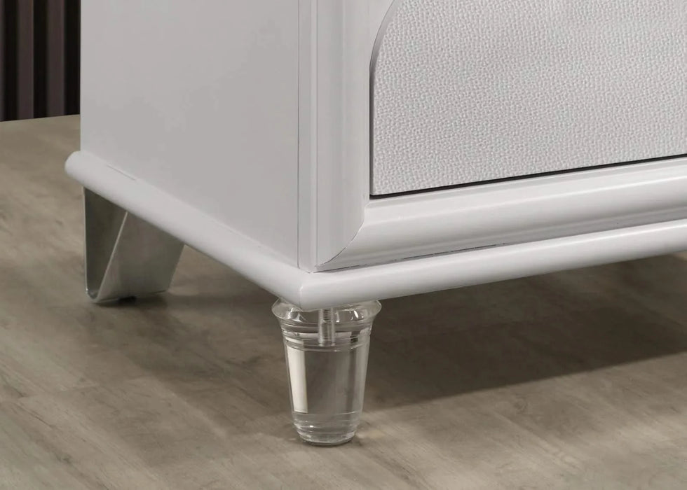 Contemporary Glam Pearl White Twin Size Bed W Trundle 2x Nightstands Embossed Panel 3pc Bedframe Bedroom Furniture Default -DTYStore