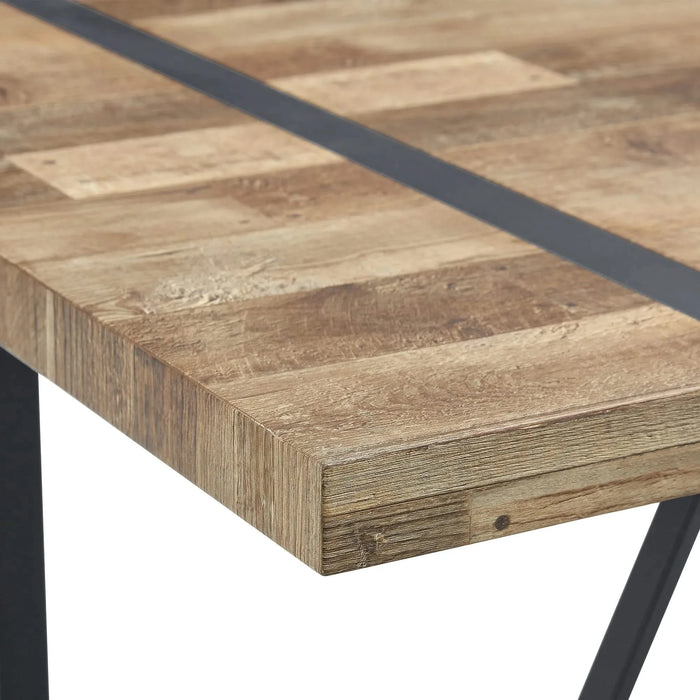 Contemporary Minimalist Retro Rectangular Dining Table with Textured MDF Wood Top and Black Metal Legs Default -DTYStore