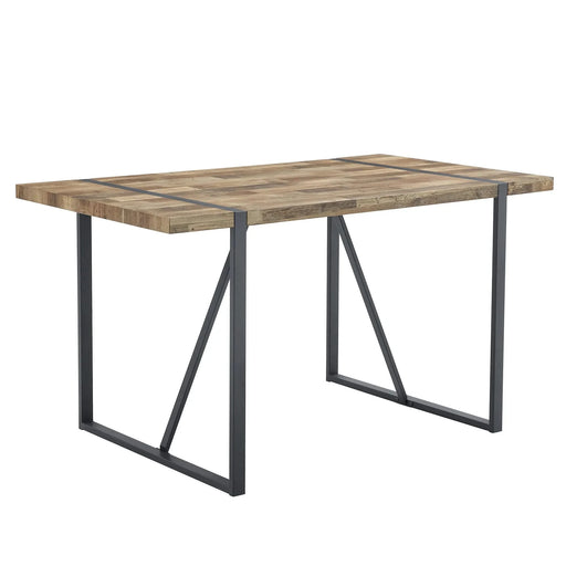 Contemporary Minimalist Retro Rectangular Dining Table with Textured MDF Wood Top and Black Metal Legs Default -DTYStore