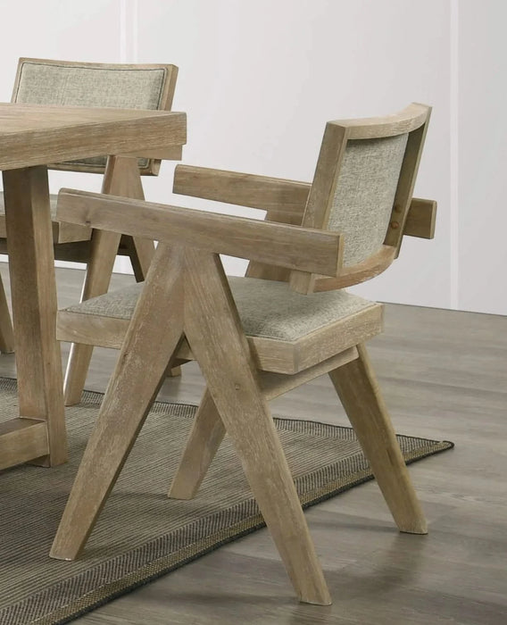 Contemporary Oak Veneer 7pc Dining Set Upholstered Polyester 6x Arm Chairs 1x Table Dining Room Default -DTYStore