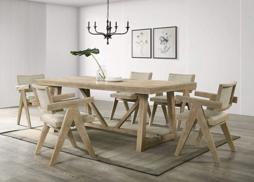 Contemporary Oak Veneer 7pc Dining Set Upholstered Polyester 6x Arm Chairs 1x Table Dining Room Default -DTYStore