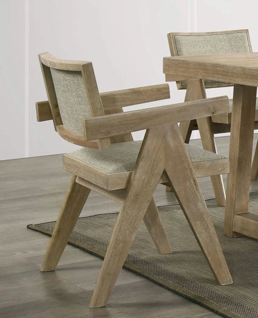 Contemporary Oak Veneer 7pc Dining Set Upholstered Polyester 6x Arm Chairs 1x Table Dining Room Default -DTYStore