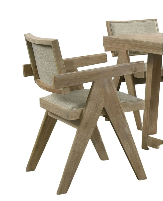 Contemporary Oak Veneer 7pc Dining Set Upholstered Polyester 6x Arm Chairs 1x Table Dining Room Default -DTYStore