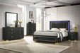 Contemporary Style 3pc Bedroom Set Queen Size Bed And 2x Nightstands Black Wood Gold Accent Legs Default -DTYStore
