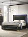 Contemporary Style 3pc Bedroom Set Queen Size Bed And 2x Nightstands Black Wood Gold Accent Legs Default -DTYStore