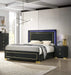 Contemporary Style 3pc Bedroom Set Queen Size Bed And 2x Nightstands Black Wood Gold Accent Legs Default -DTYStore