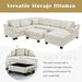 Contemporary U-shaped Sectional Sofa with Movable Storage Ottoman, White Chenille 111.8' Default -DTYStore