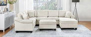 Contemporary U-shaped Sectional Sofa with Movable Storage Ottoman, White Chenille 111.8' Default -DTYStore