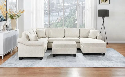 Contemporary U-shaped Sectional Sofa with Movable Storage Ottoman, White Chenille 111.8' Default -DTYStore