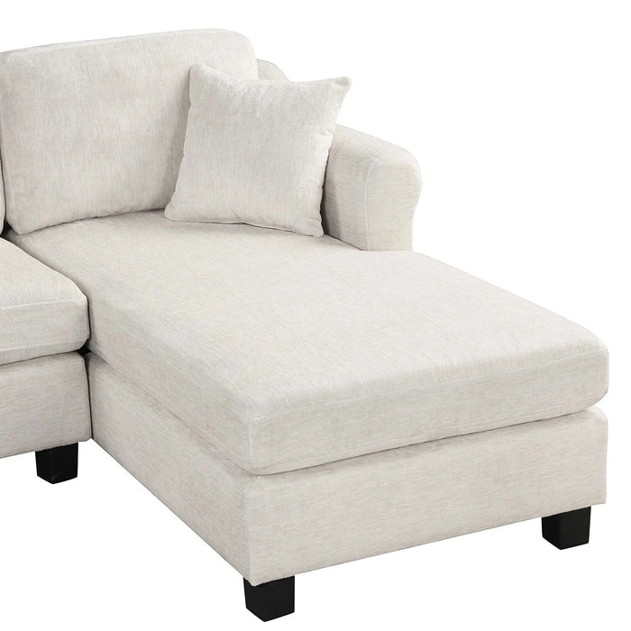 Contemporary U-shaped Sectional Sofa with Movable Storage Ottoman, White Chenille 111.8' Default -DTYStore