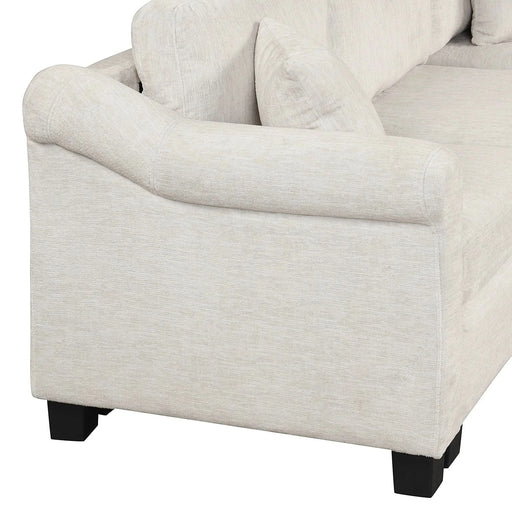 Contemporary U-shaped Sectional Sofa with Movable Storage Ottoman, White Chenille 111.8' Default -DTYStore