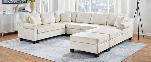 Contemporary U-shaped Sectional Sofa with Movable Storage Ottoman, White Chenille 111.8' Default -DTYStore