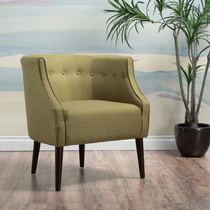 Contemporary Upholstered Club Chair with Button Tufting in Green Fabric and Birch Wood Legs Default -DTYStore
