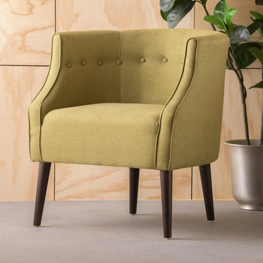 Contemporary Upholstered Club Chair with Button Tufting in Green Fabric and Birch Wood Legs Default -DTYStore