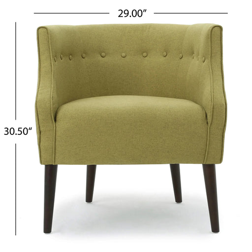 Contemporary Upholstered Club Chair with Button Tufting in Green Fabric and Birch Wood Legs Default -DTYStore