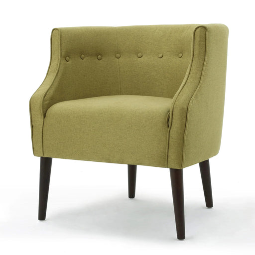 Contemporary Upholstered Club Chair with Button Tufting in Green Fabric and Birch Wood Legs Default -DTYStore