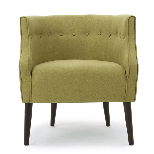 Contemporary Upholstered Club Chair with Button Tufting in Green Fabric and Birch Wood Legs Default -DTYStore