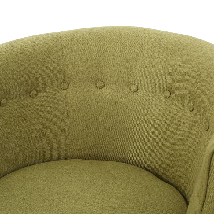 Contemporary Upholstered Club Chair with Button Tufting in Green Fabric and Birch Wood Legs Default -DTYStore