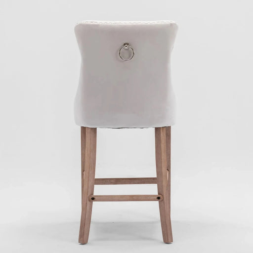Contemporary Velvet Upholstered Barstools with Button Tufted Decoration and Wooden Legs, and Chrome Nailhead Trim, Leisure Style Bar Chairs,Bar stools, Set of 2 (Beige),SW2002BG Default -DTYStore