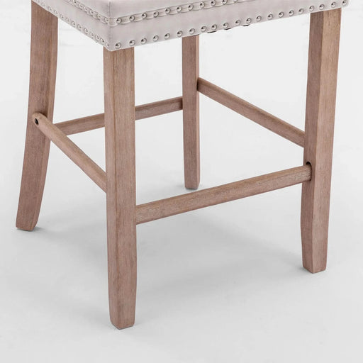 Contemporary Velvet Upholstered Barstools with Button Tufted Decoration and Wooden Legs, and Chrome Nailhead Trim, Leisure Style Bar Chairs,Bar stools, Set of 2 (Beige),SW2002BG Default -DTYStore