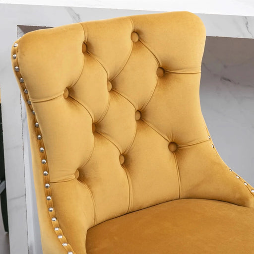 Contemporary Velvet Upholstered Barstools with Button Tufted Decoration and Wooden Legs, and Chrome Nailhead Trim, Leisure Style Bar Chairs,Bar stools, Set of 2 (Golden),SW2002GL Default -DTYStore