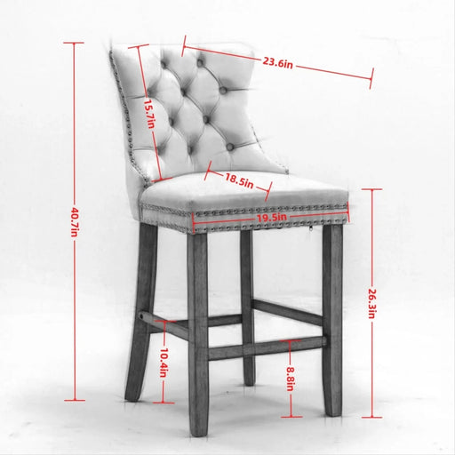 Contemporary Velvet Upholstered Barstools with Button Tufted Decoration and Wooden Legs, and Chrome Nailhead Trim, Leisure Style Bar Chairs,Bar stools, Set of 2 (Gray),SW1902GY Default -DTYStore